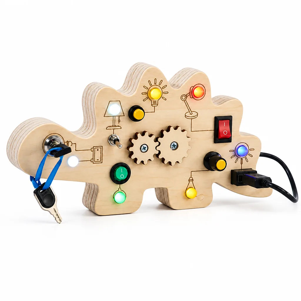 Wooden Lights, Switches & Key Busy Board For Toddlers