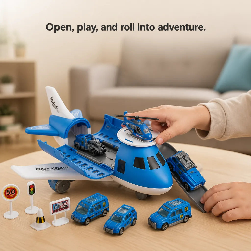 Airplane Playset Transformable Battery-Free Cars & Helicopter