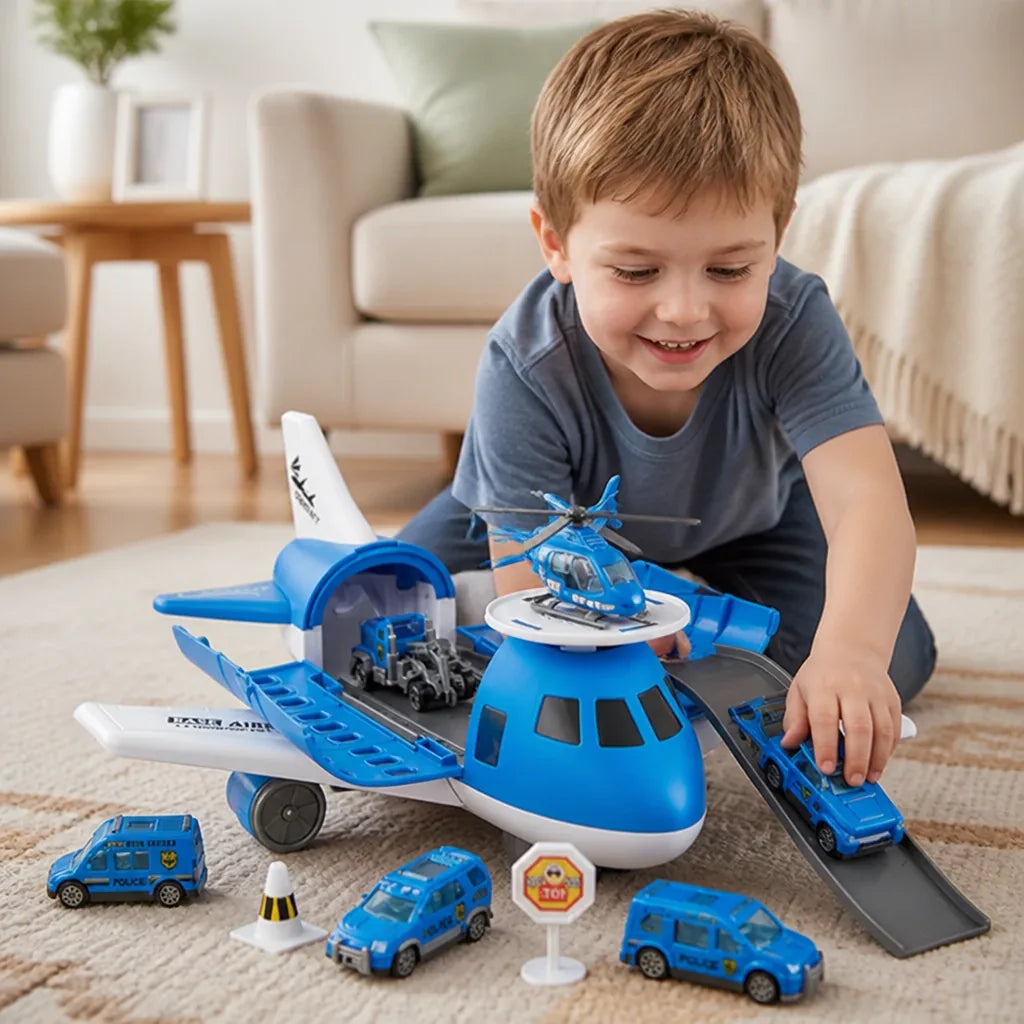 Airplane Playset Transformable Battery-Free Cars & Helicopter