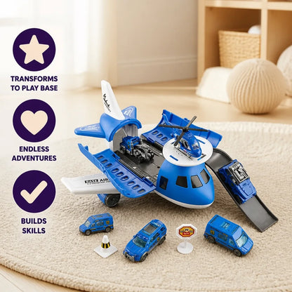 Airplane Playset Transformable Battery-Free Cars & Helicopter