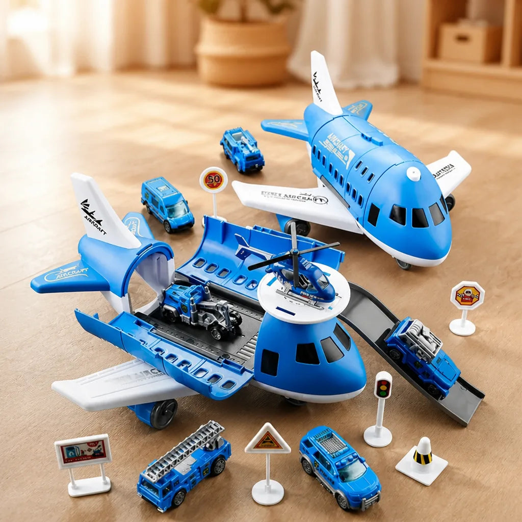 Airplane Playset Transformable Battery-Free Cars & Helicopter