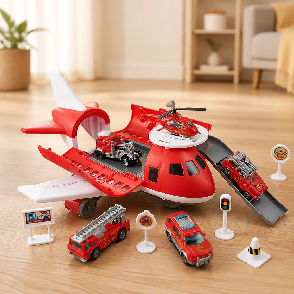 Airplane Playset Transformable Battery-Free Cars & Helicopter