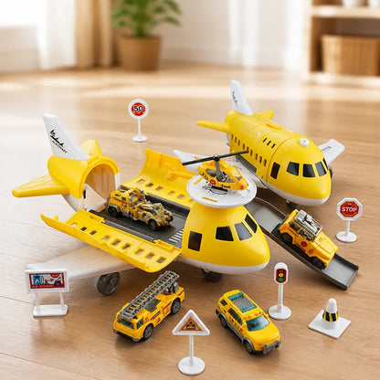Airplane Playset Transformable Battery-Free Cars & Helicopter