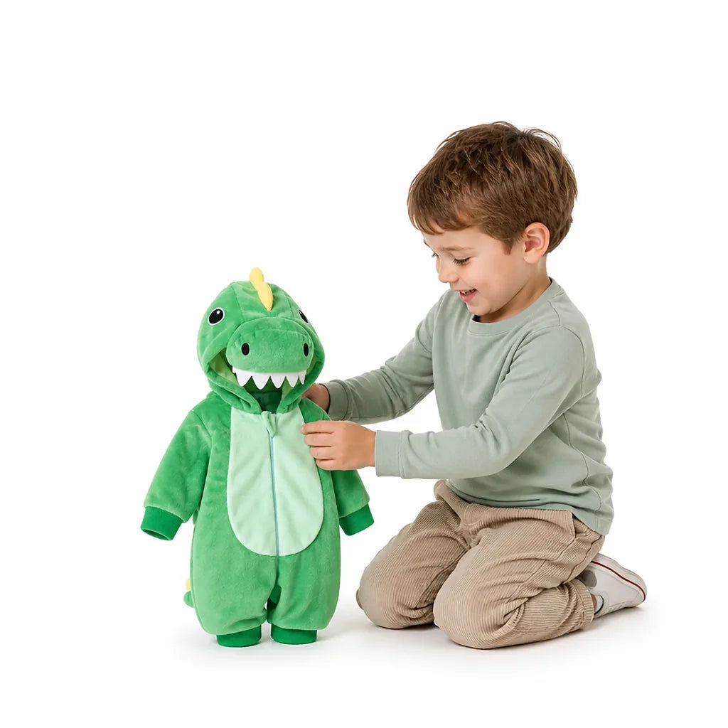 Baby Dinosaur Onesie Cotton Front Zipper Attached Hood