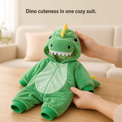 Baby Dinosaur Onesie Cotton Front Zipper Attached Hood