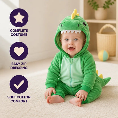 Baby Dinosaur Onesie Cotton Front Zipper Attached Hood
