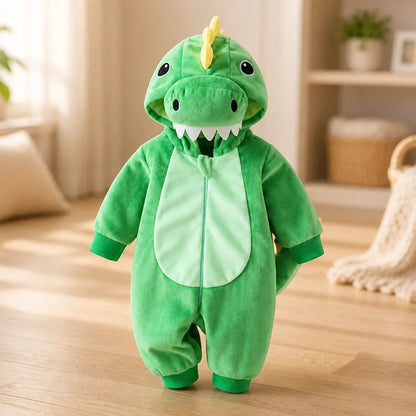 Baby Dinosaur Onesie Cotton Front Zipper Attached Hood