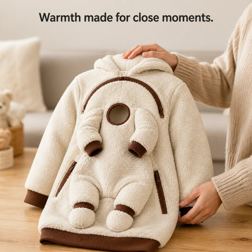 Babywearing Hoodie Teddy Fleece Roomy Front Panel Zipper Pockets