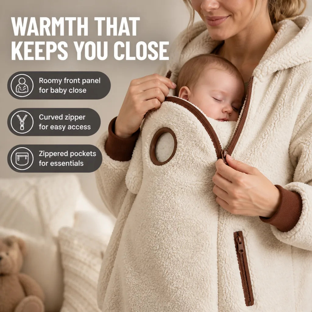 Babywearing Hoodie Teddy Fleece Roomy Front Panel Zipper Pockets