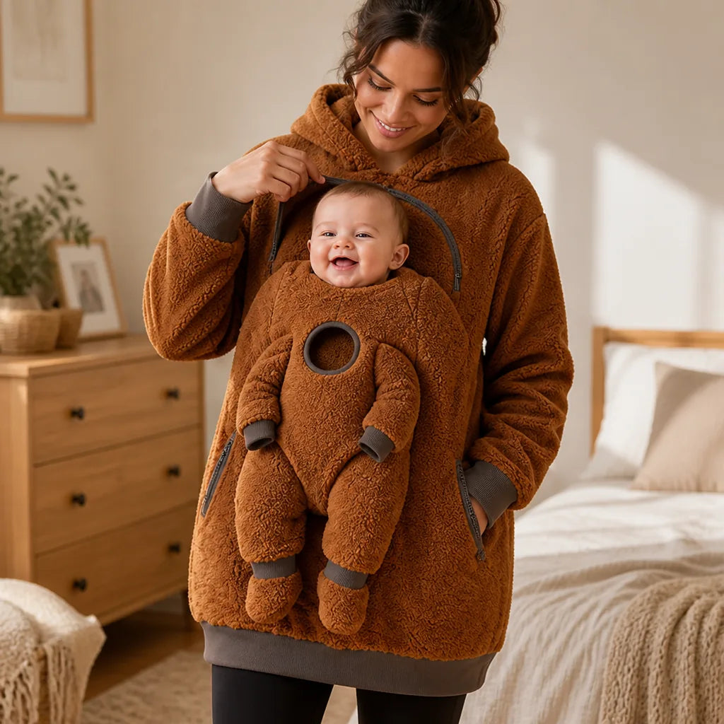Babywearing Hoodie Teddy Fleece Roomy Front Panel Zipper Pockets