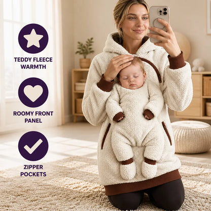Babywearing Hoodie Teddy Fleece Roomy Front Panel Zipper Pockets