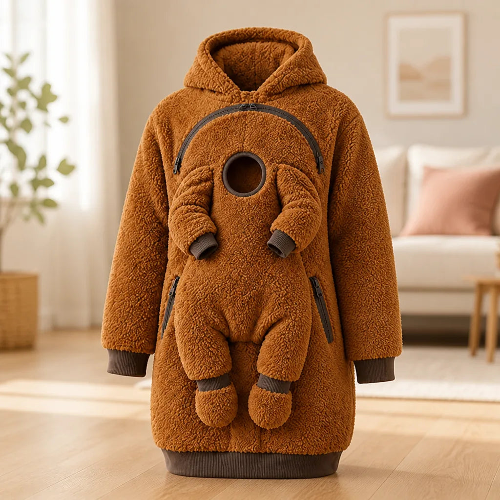 Babywearing Hoodie Teddy Fleece Roomy Front Panel Zipper Pockets