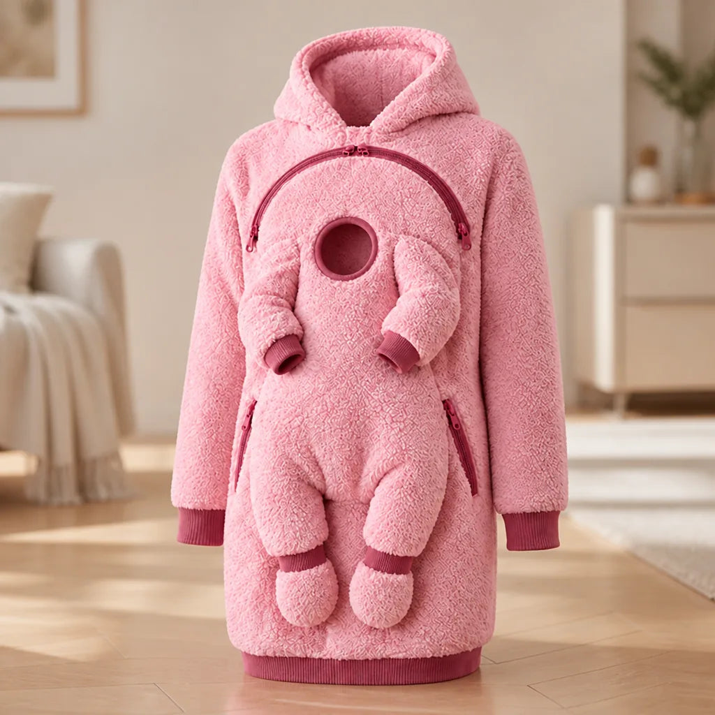 Babywearing Hoodie Teddy Fleece Roomy Front Panel Zipper Pockets