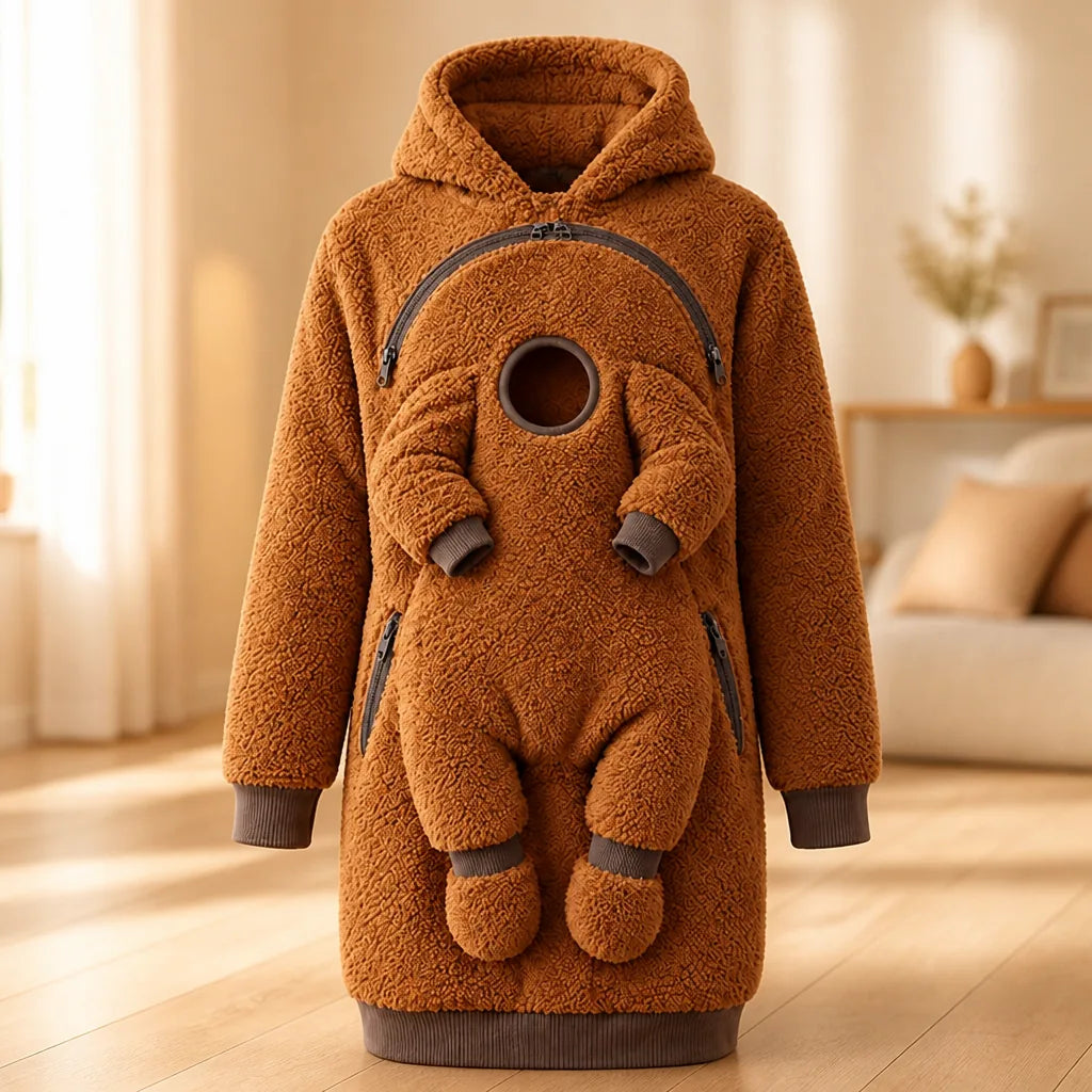 Babywearing Hoodie Teddy Fleece Roomy Front Panel Zipper Pockets