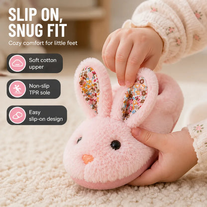 Children's Slippers Plush Bunny Design Cotton Upper Non-Slip Sole