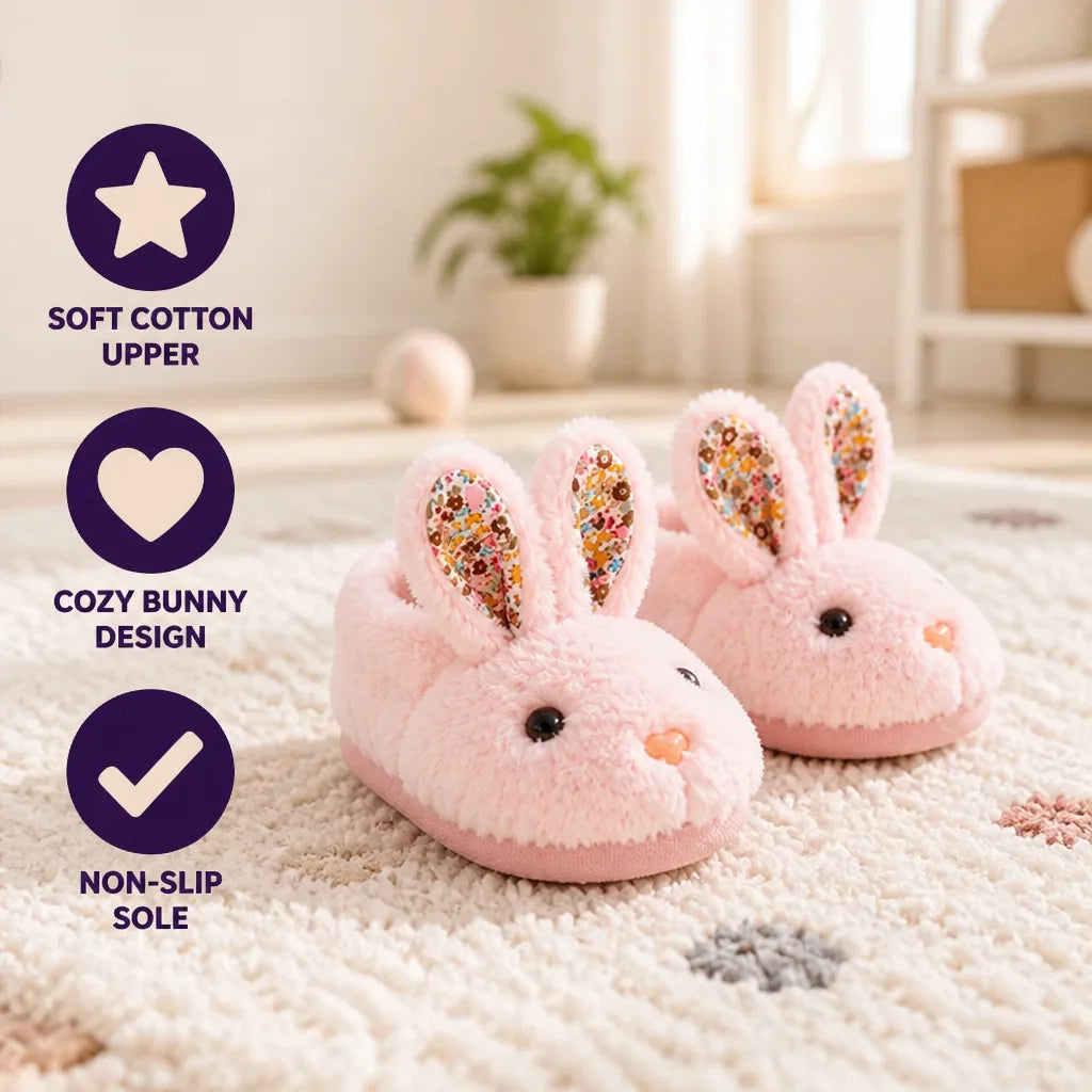 Children's Slippers Plush Bunny Design Cotton Upper Non-Slip Sole