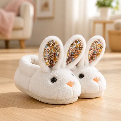 Children's Slippers Plush Bunny Design Cotton Upper Non-Slip Sole