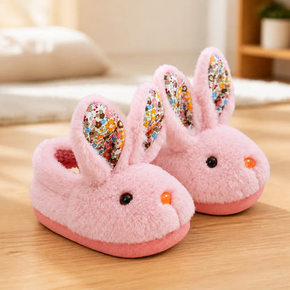 Children's Slippers Plush Bunny Design Cotton Upper Non-Slip Sole