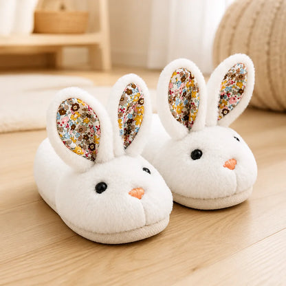Children's Slippers Plush Bunny Design Cotton Upper Non-Slip Sole
