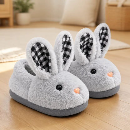 Children's Slippers Plush Bunny Design Cotton Upper Non-Slip Sole