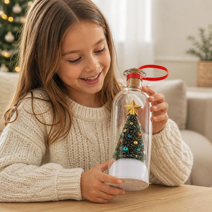 Christmas Keepsake Bottle Recordable 20-Second Playback With Miniature Tree