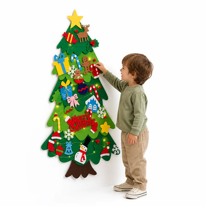 Christmas Tree Felt Wall Hanging Removable Ornaments Built-In Lights