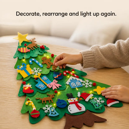 Christmas Tree Felt Wall Hanging Removable Ornaments Built-In Lights