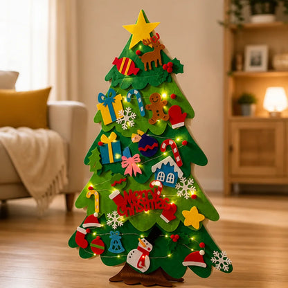 Christmas Tree Felt Wall Hanging Removable Ornaments Built-In Lights