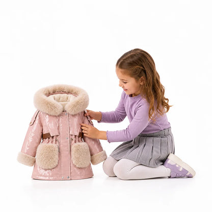 Girls' Winter Coat Cotton-Filled Plush Collar & Cuffs