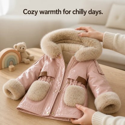Girls' Winter Coat Cotton-Filled Plush Collar & Cuffs