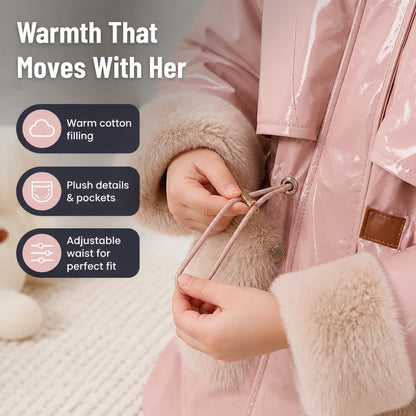 Girls' Winter Coat Cotton-Filled Plush Collar & Cuffs