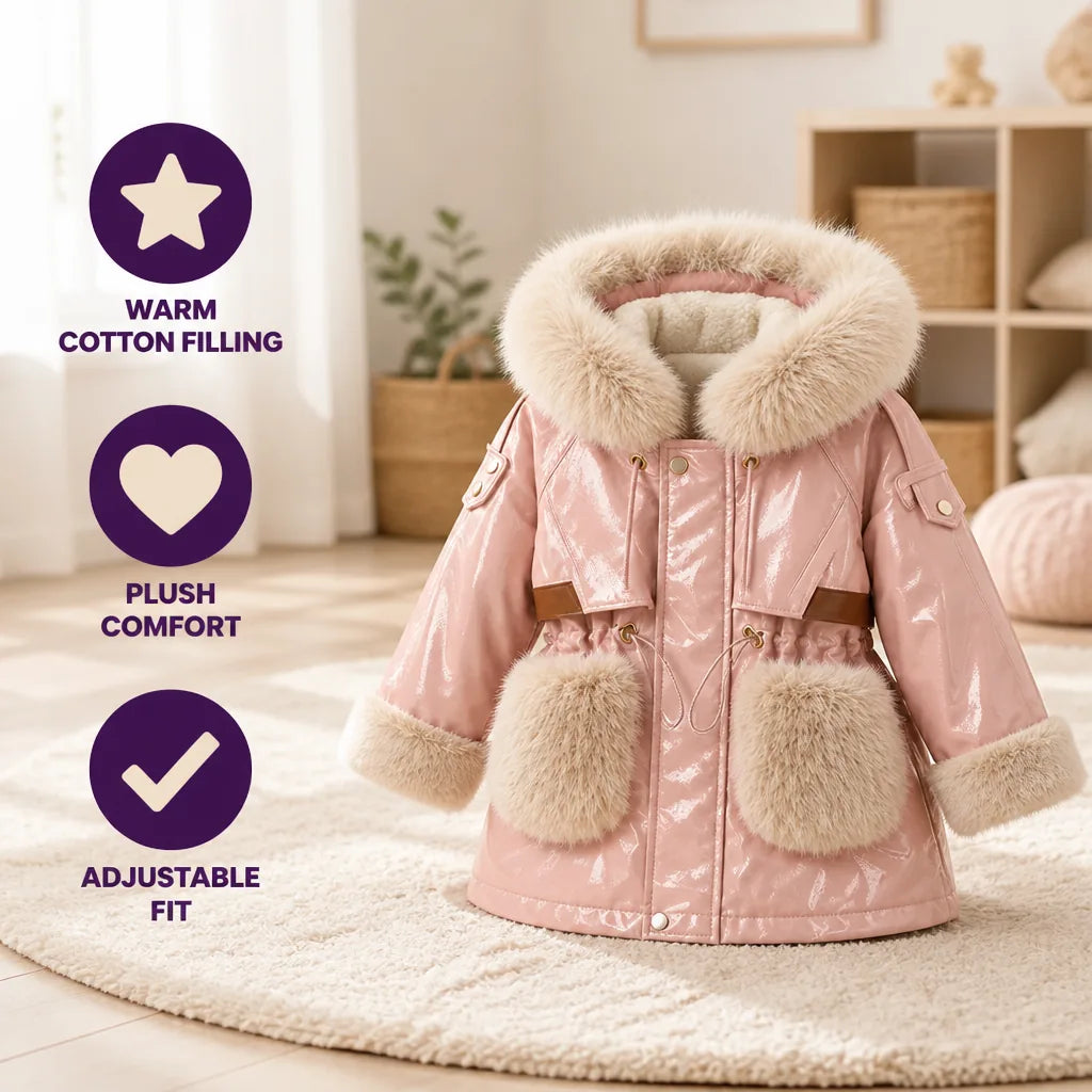 Girls' Winter Coat Cotton-Filled Plush Collar & Cuffs
