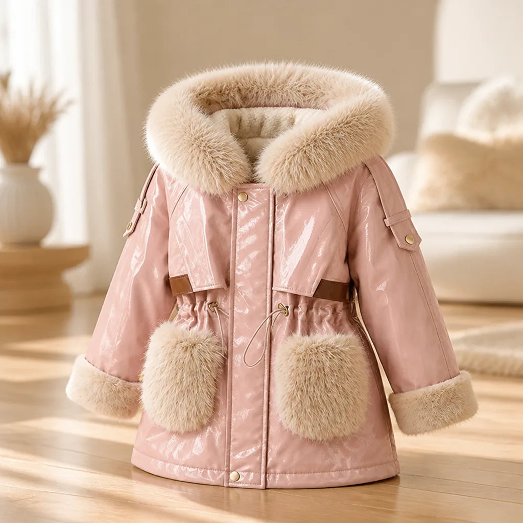 Girls' Winter Coat Cotton-Filled Plush Collar & Cuffs