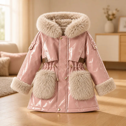 Girls' Winter Coat Cotton-Filled Plush Collar & Cuffs