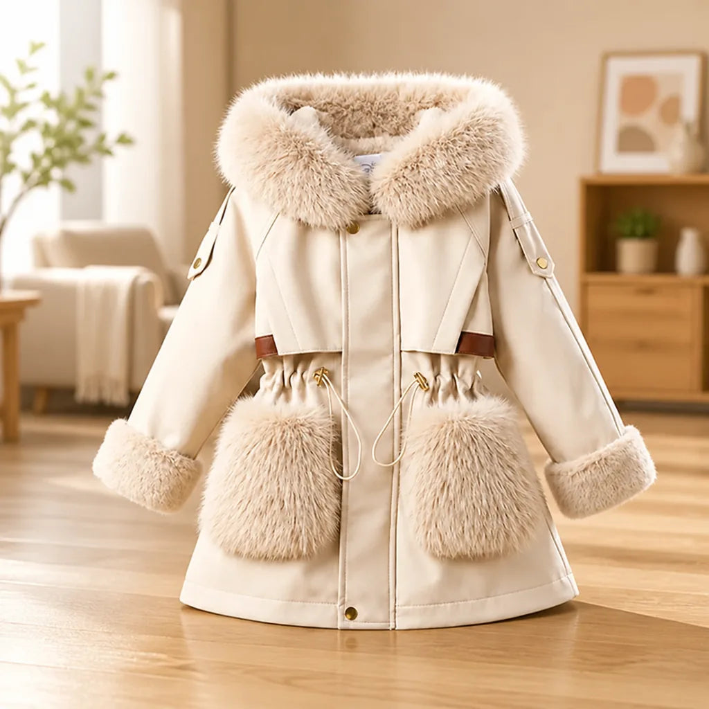Girls' Winter Coat Cotton-Filled Plush Collar & Cuffs