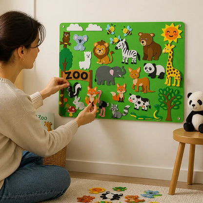 Kids Portable Wall-Hanging Interactive Sticker Activity Felt Play Board (75 x 103 cm)