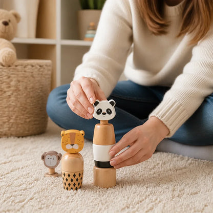 Montessori-Inspired Wooden Animal Stacking Toy (Stackable Figures for Toddlers)