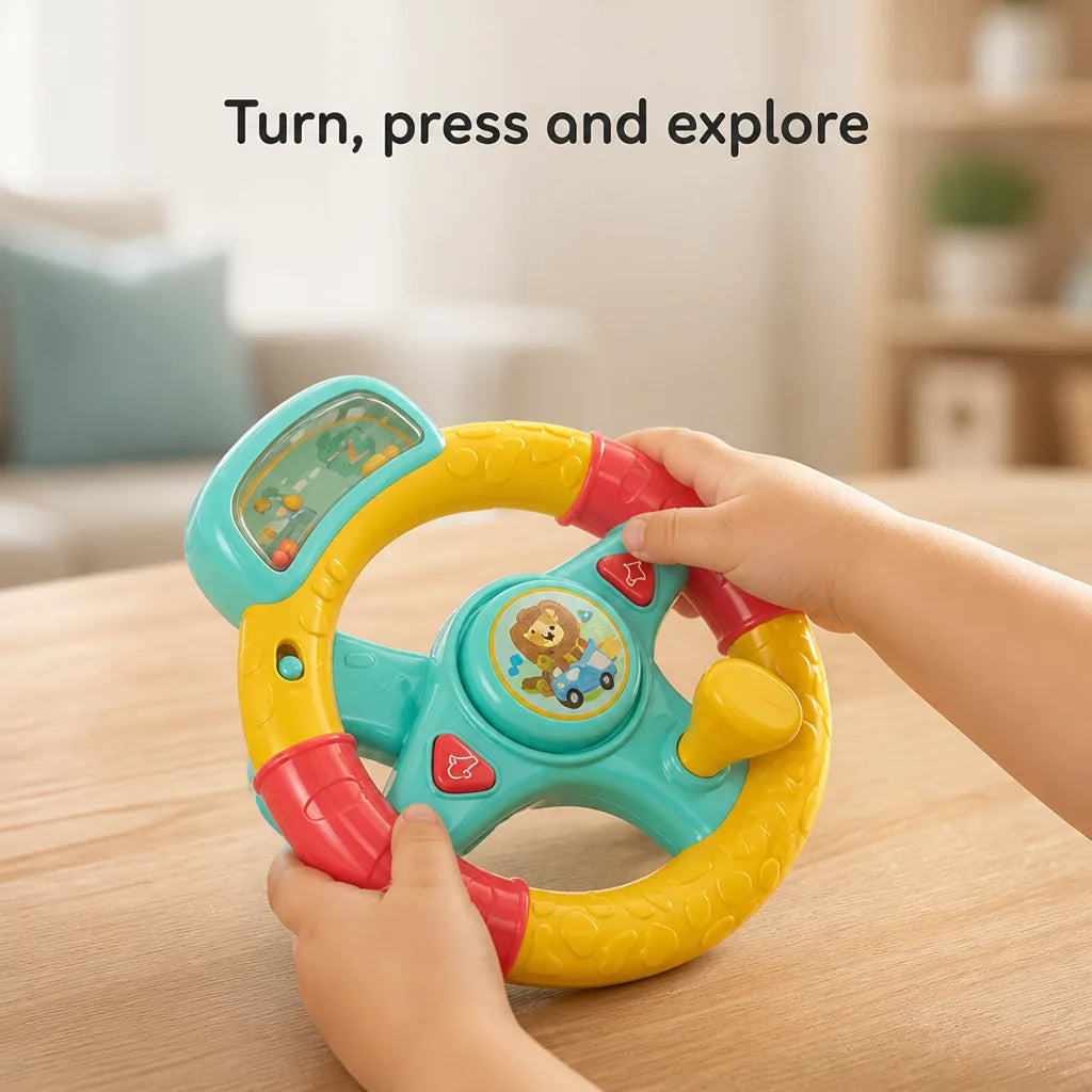 Steering Wheel Toy Interactive Lights & Sounds Pram Attachment