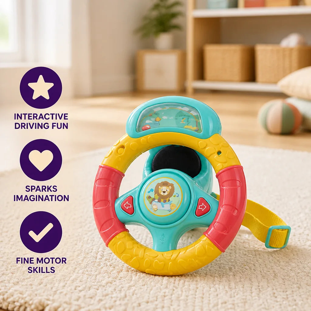 Steering Wheel Toy Interactive Lights & Sounds Pram Attachment