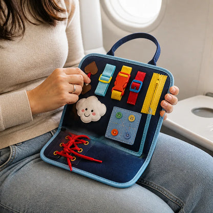 Travel-Friendly Toddler Busy Board With Zippers, Buckles & Laces (7-in-1)