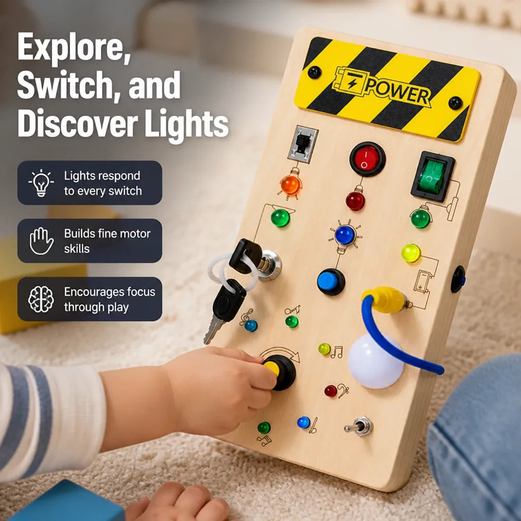 Wooden Activity Board Lights Switches & Gears