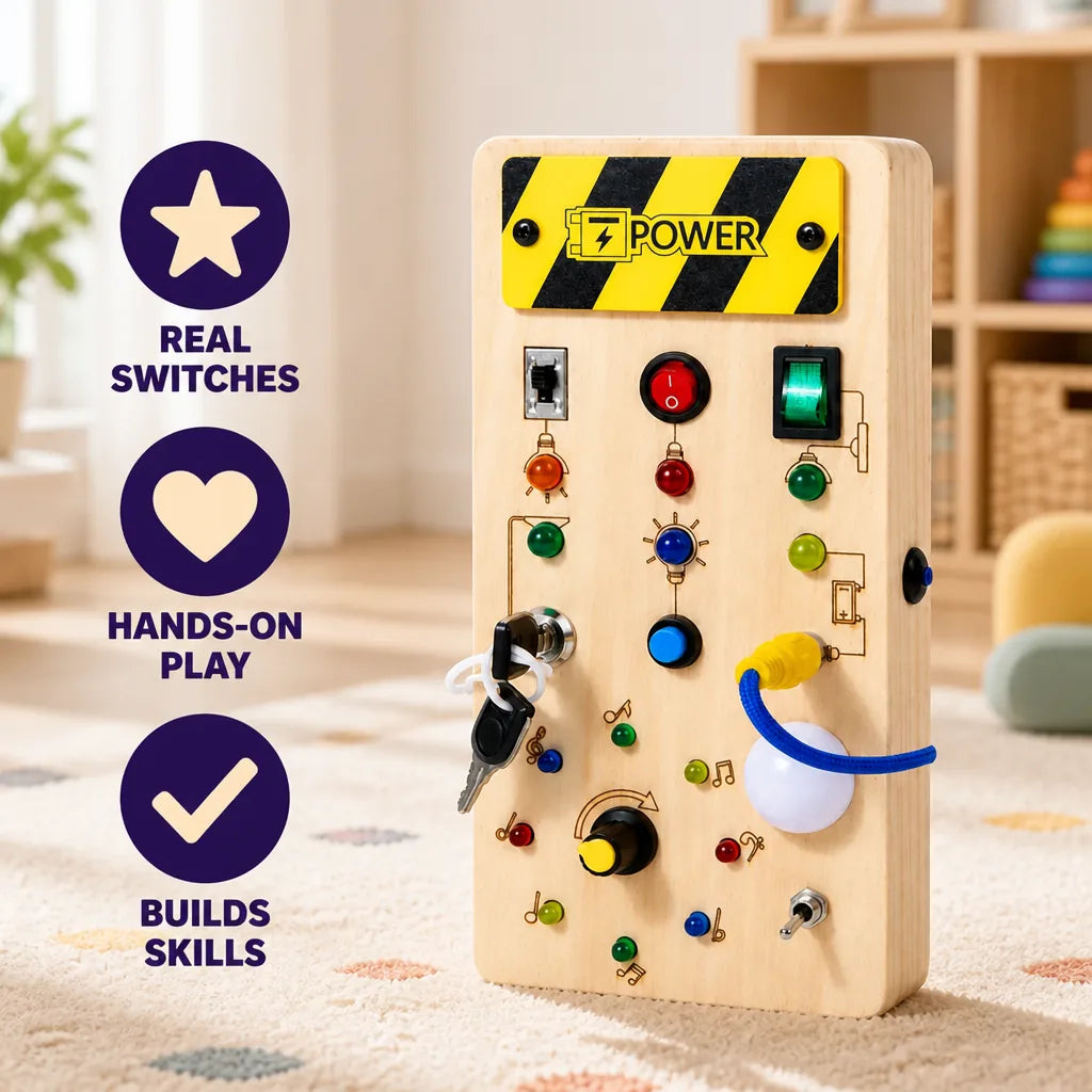 Wooden Activity Board Lights Switches & Gears
