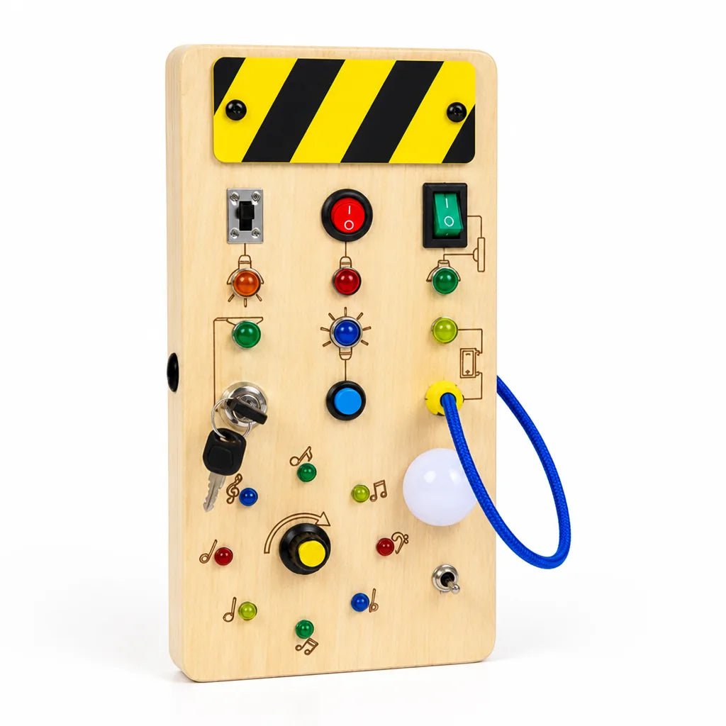 Wooden Lights, Switches & Key Busy Board For Toddlers