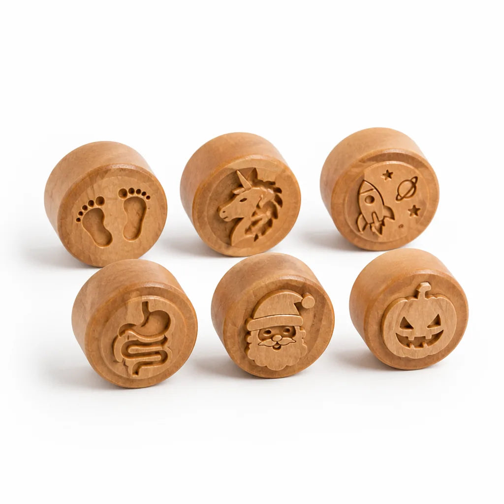 Wooden Montessori-Inspired Kids Clay Stamp Set (Set of 6)