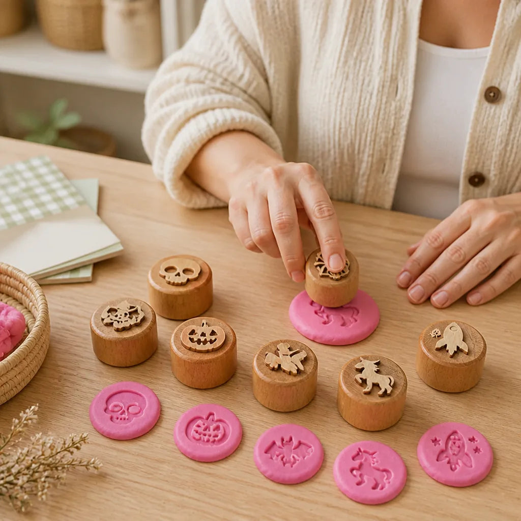 Wooden Montessori-Inspired Kids Clay Stamp Set (Set of 6)