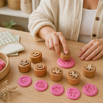 Wooden Montessori-Inspired Kids Clay Stamp Set (Set of 6)