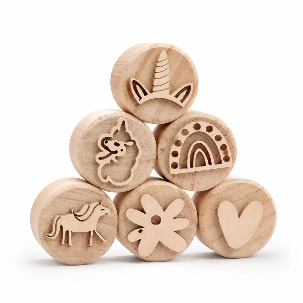 Wooden Montessori-Inspired Kids Clay Stamp Set (Set of 6)