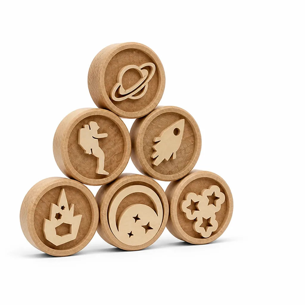 Wooden Montessori-Inspired Kids Clay Stamp Set (Set of 6)